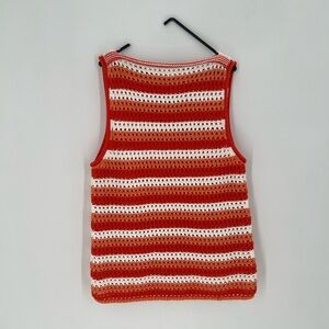 Victoria Beckham Multicolor Crochet Striped Knit Squared Neckline Tank Top